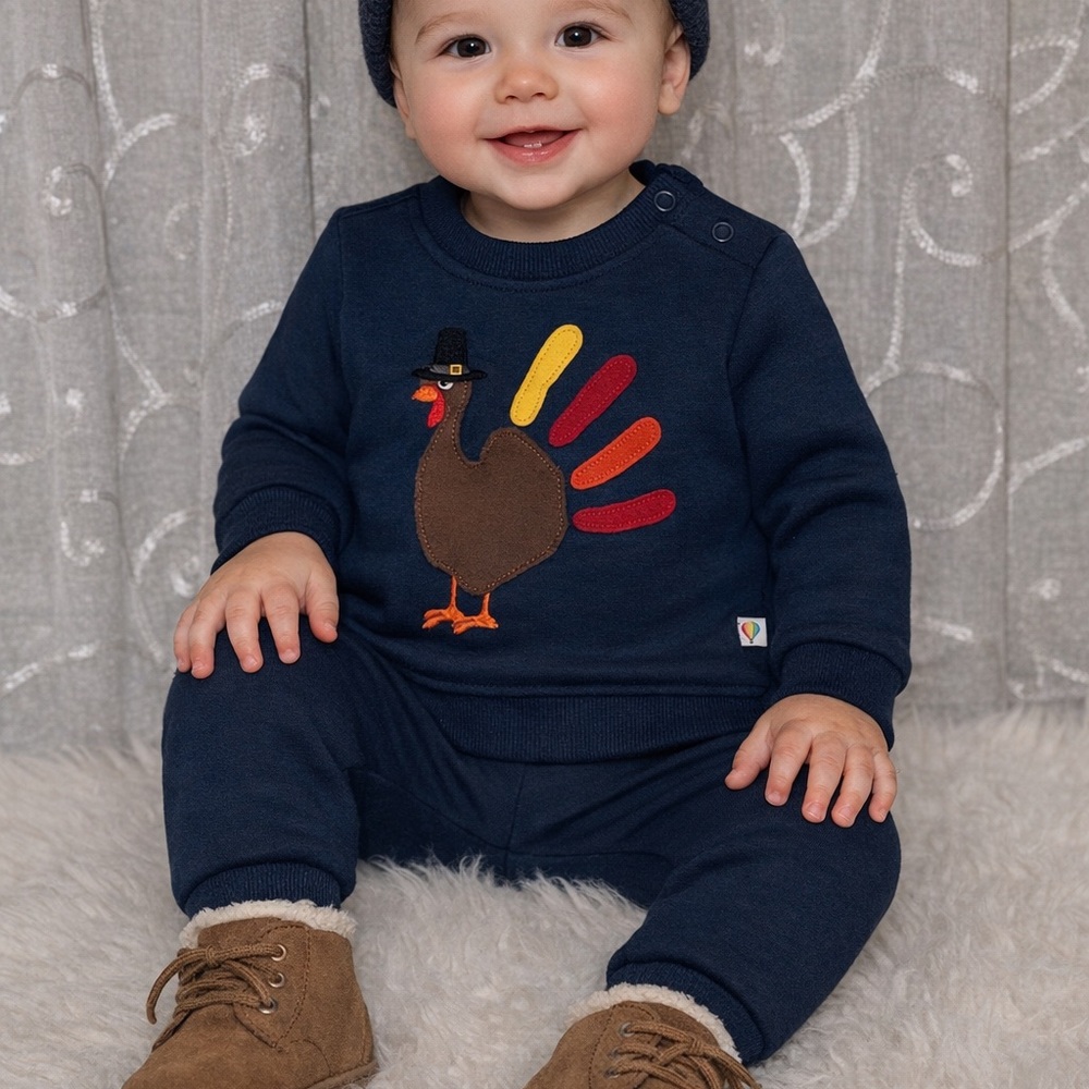 New with Tags! Kids Turkey Appliqué Matching Set - Navy
